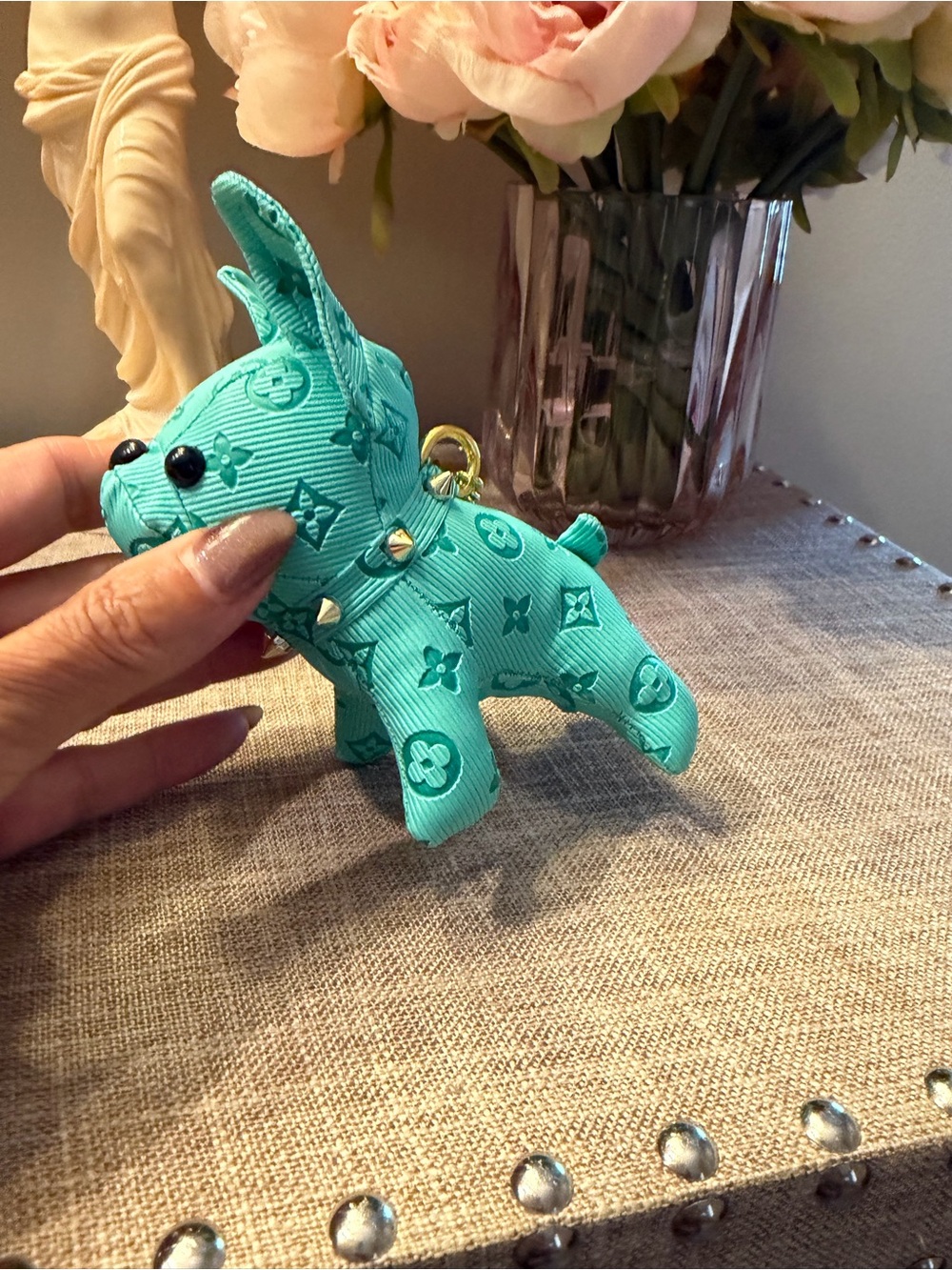 Teal fashion Monogram Puppy Charm with Gold Chain - Picture 7 of 7
